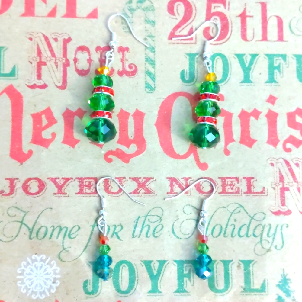 Mother and Daughter Christmas Tree earrings Swarovski Chrystals set